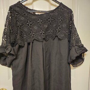 Simply Couture Blouses women short sleeves with laces size L Black